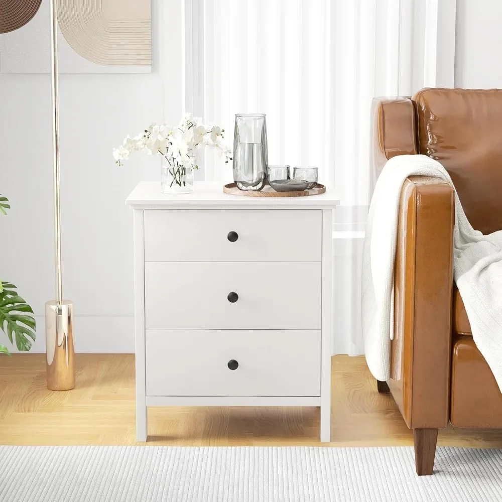 

End Table, Wooden Bedside Table W/3 Drawers, Modern Sofa Side End Table, Chest of Drawer for Living Room Bedroom
