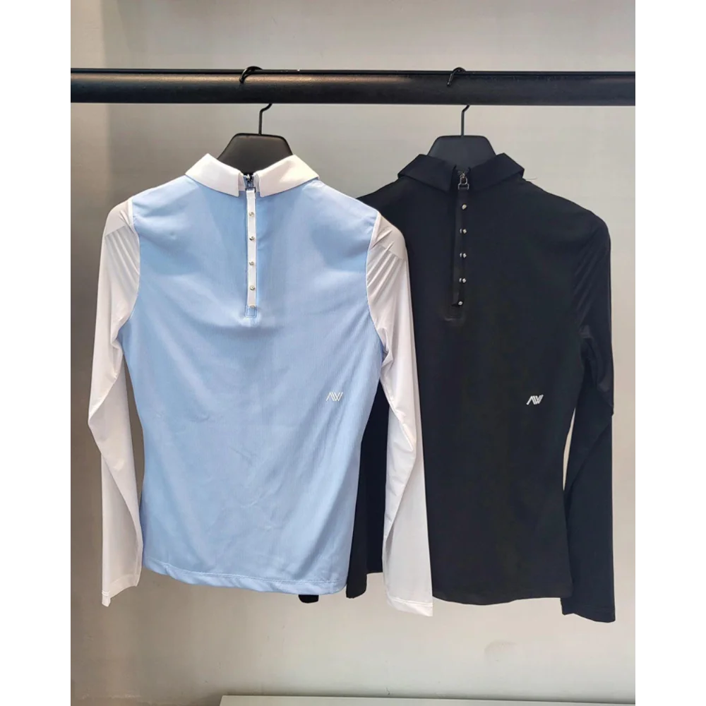 26 Summer Korean Style Spliced Long Sleeve Top Women Golf Ice Silk Slim Fit Breathable Sun Protection Daily Casual Running Shirt