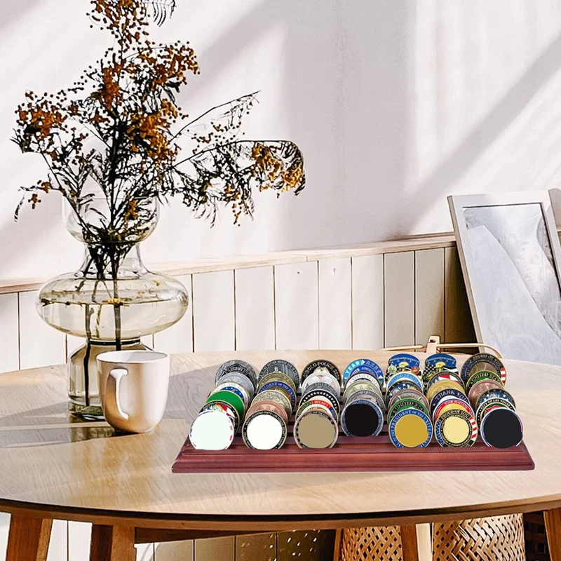 

Подставка для выставки товаров ChallengeCoin, 6 рядов, 100% твердый деревянный держатель, чехол для стойки, вмещает 42 монеты-A51M