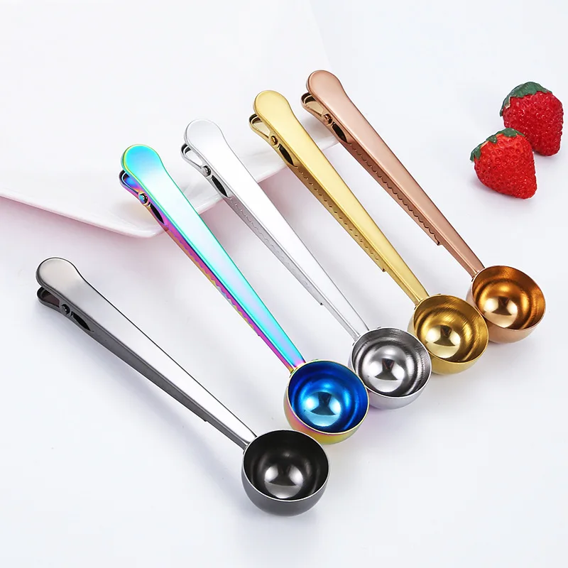 Two-in-one Stainless Steel Coffee Spoon Sealing Clip Silver Kitchen Accessories Espresso Receiver Bowl Decoration Coffee Maker