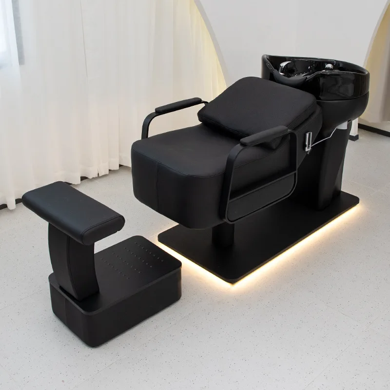 سرير شامبو لصالون الحلاقة، سرير دافق شبه مستلق، سرير لكمة شعر عميق من السيراميك المقاوم للصدأ عالي الجودة