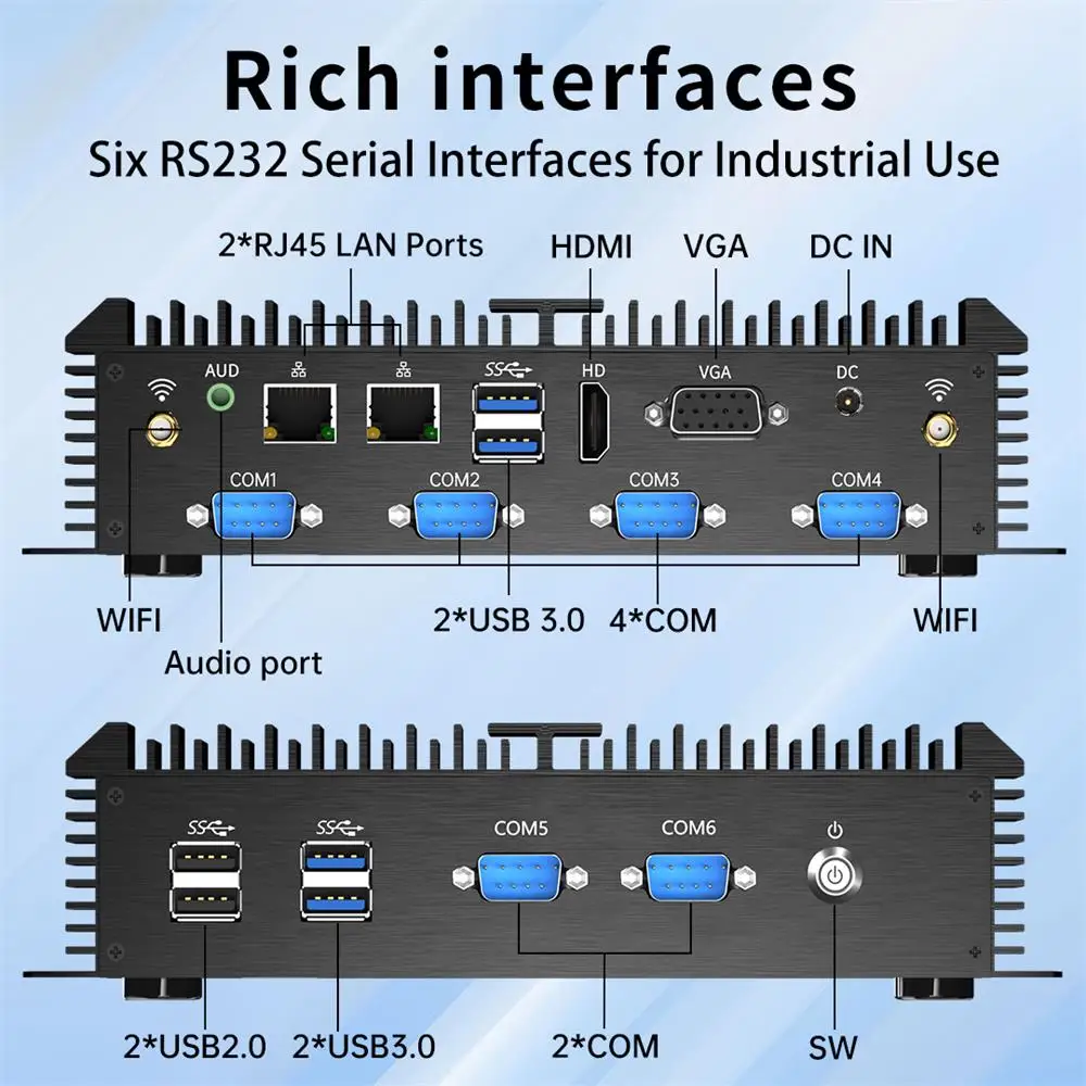 Msecore MK600 Fanless อุตสาหกรรม Mini PC พร้อม i7-5500U 16G RAM 512GB SSD DDR3 คอมพิวเตอร์เดสก์ท็อป 6COM HDMI/VGA 6USB Windows/Linux