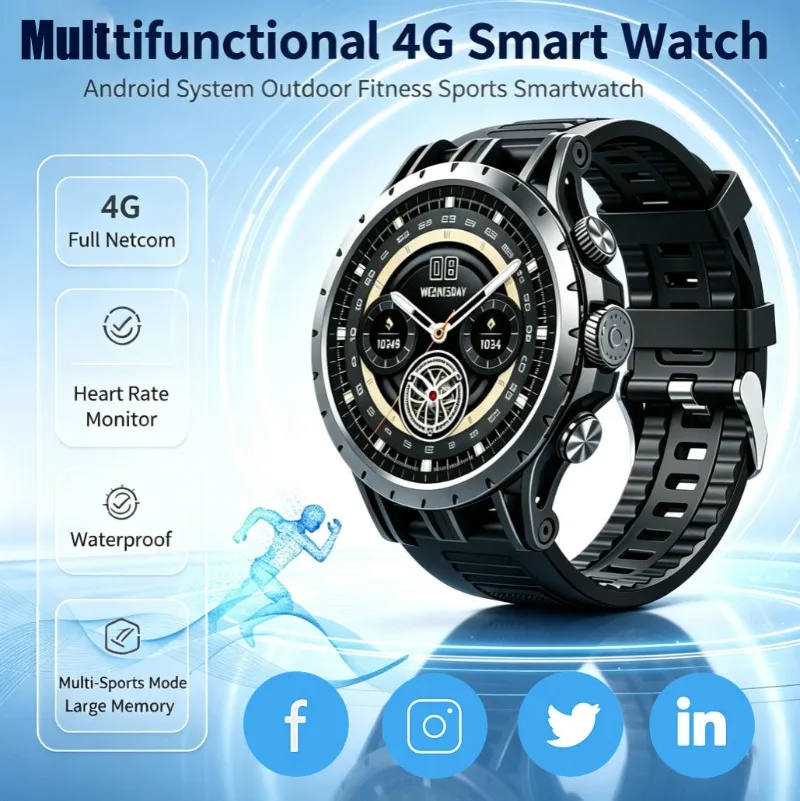 4G Android Smart Watch Full Netcom Large Memory Multi Sports Mode Heart Rate Monitor Outdoor Sports Smart Wristwatch For Men