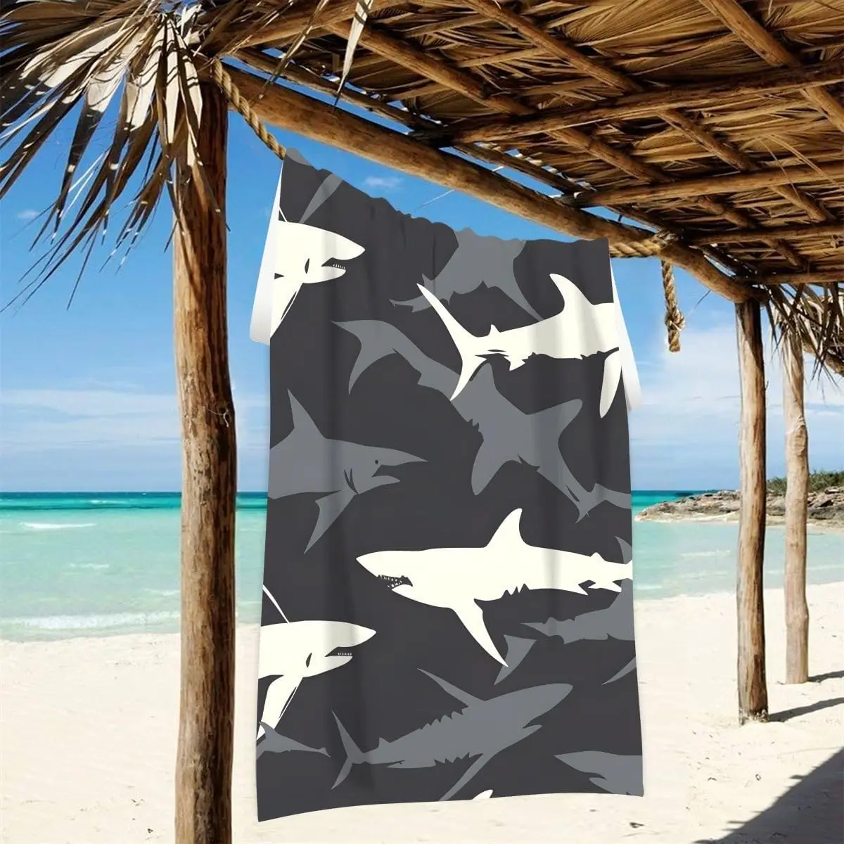 Grey White Shark Dark Beach Towel  Super Absorbent Bath Towel Quick Dry Lightweight Towel for Beach Yoga Travel Swim Camping