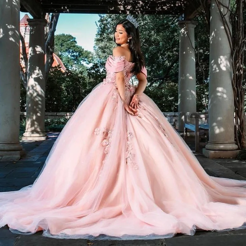 Lorencia ชุดเดรสสีชมพู quinceanera ชุดไปงานเต้นรำ2023เลื่อมปักลูกปัดดอกไม้3D ชุดเดรสหวาน16ชุดเดรส vestidos de 15 anos YQD412