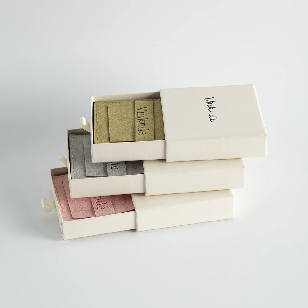 

Beige Jewelry Box 9x9x3.2cm Drawer Paper Case 8x8cm Microfiber strip Bag Wedding Gift Organizer Velvet Cotton Pouch Custom Logo