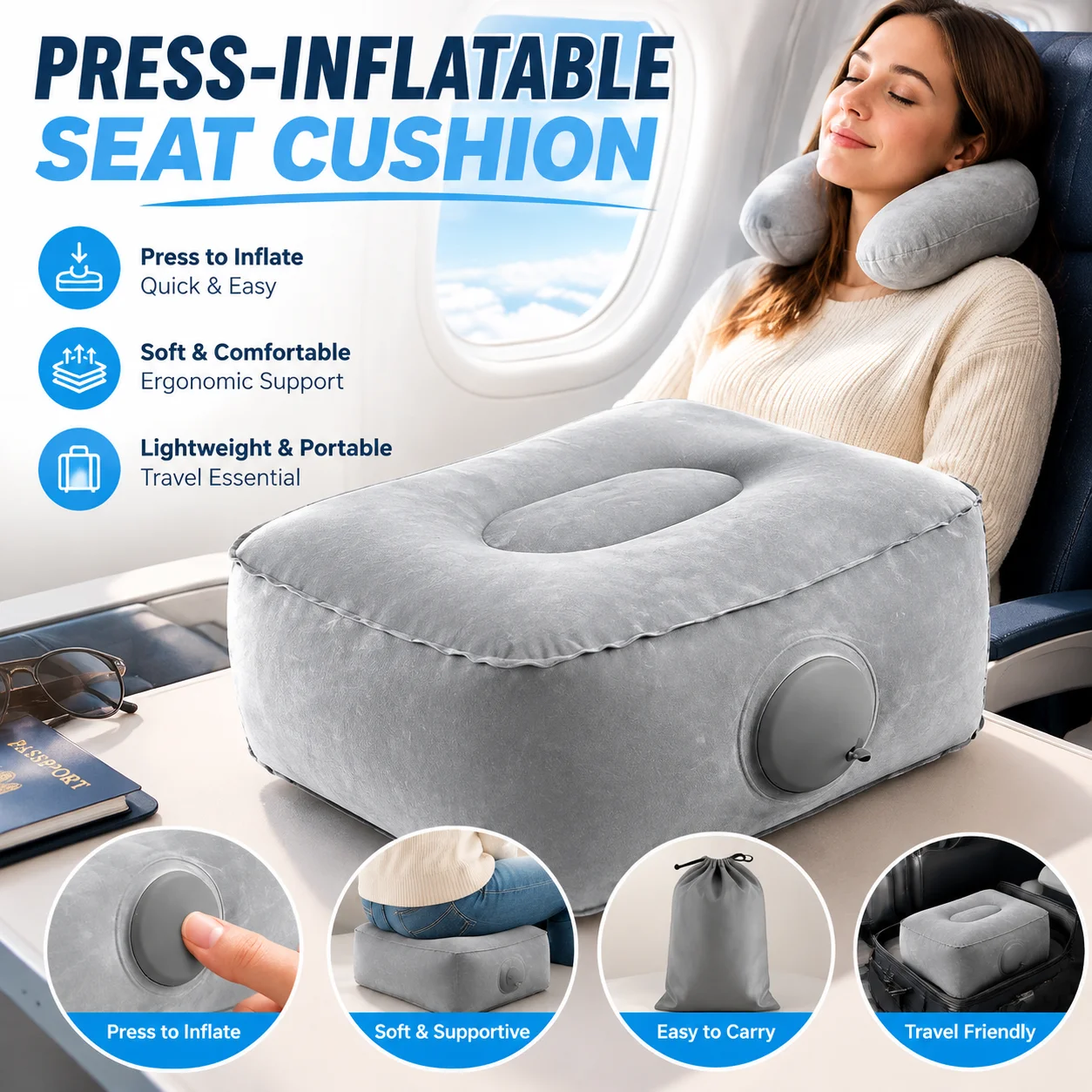 Office Footrest Cushion - Портативная надувная подушка-подставка для ног, удобная