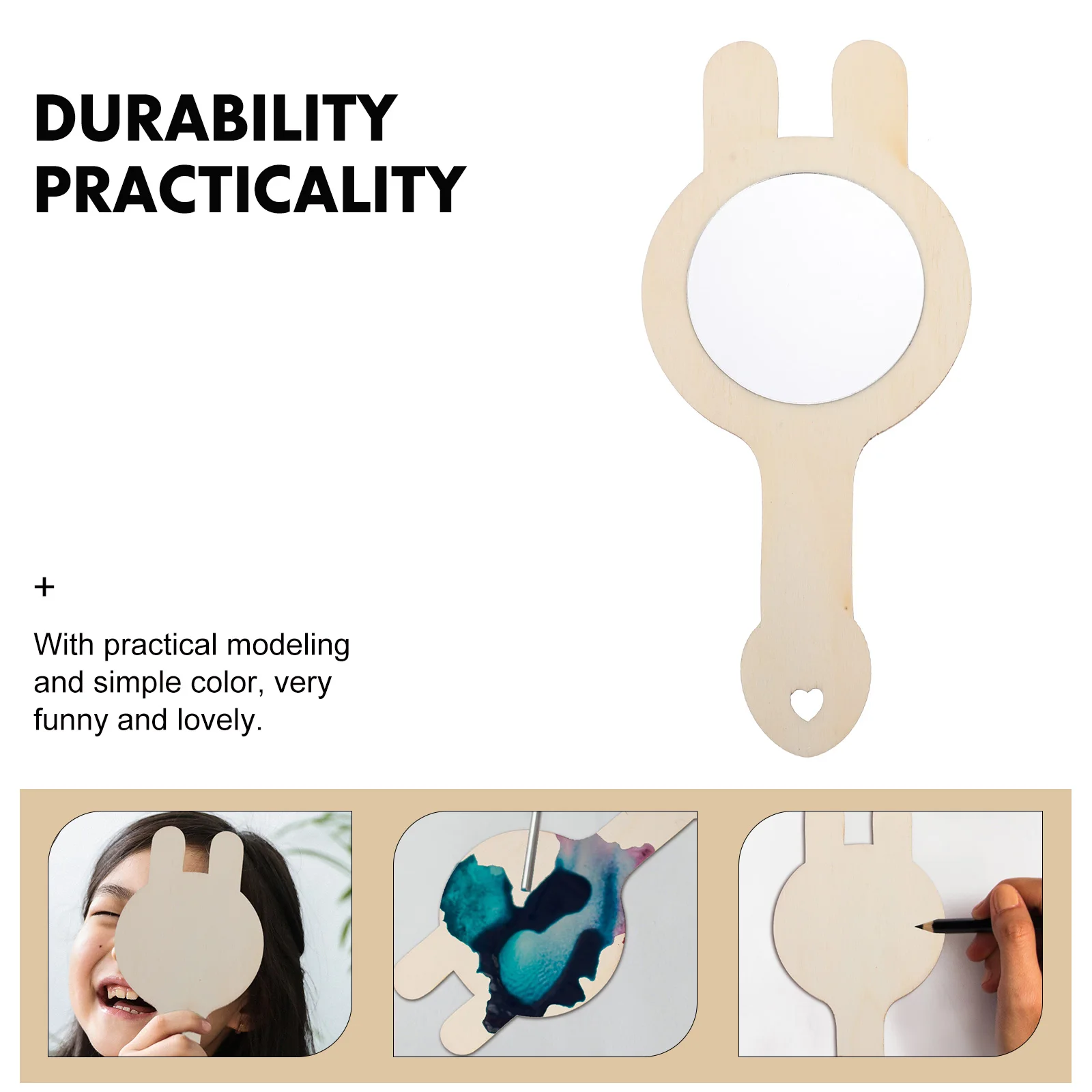 8 قطعة المرايا الخشبية المحمولة لتقوم بها بنفسك مرآة خشبية غير مكتملة الفنون الحرف الاطفال ملحق منضدة الزينة عرض مرآة خشبية #6