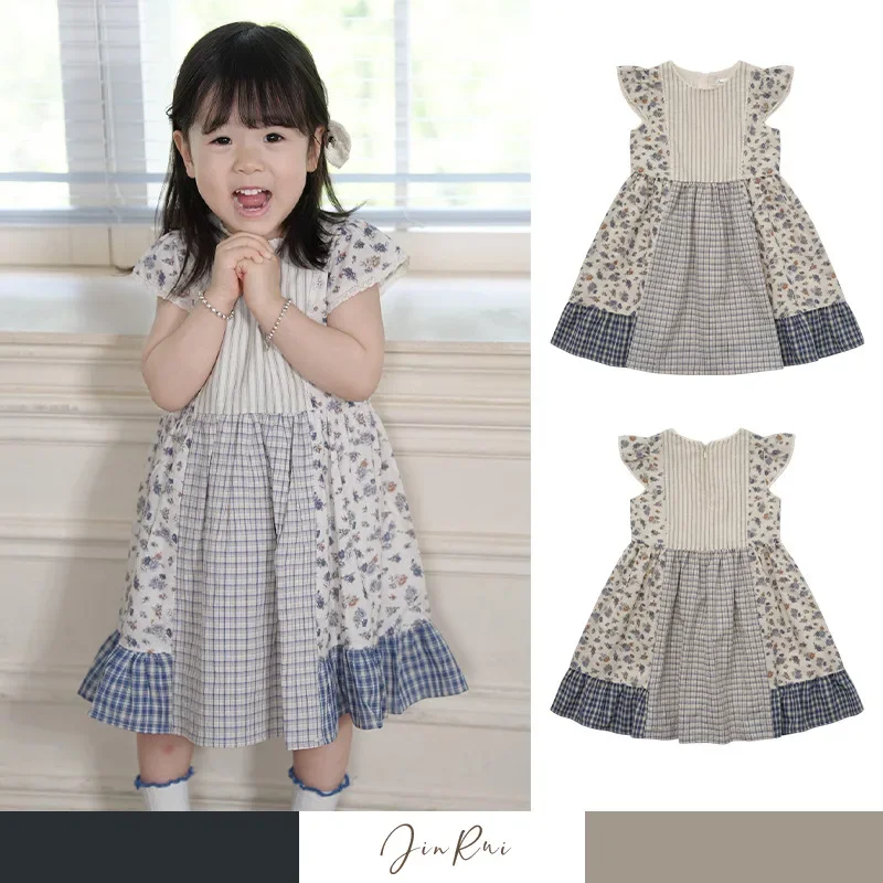 

In Stock! LOU Dress 2025ss Spot Skirts Summer Vacation Travel Little Flying Sleeve Splicing Floral Ethnic Style Girls' Dress