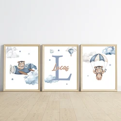 Customized Teddy Bear Nursery Wall Art Personalized Name Posters and Prints Canvas Painting Pictures for Baby Boy Bedrooms Decor