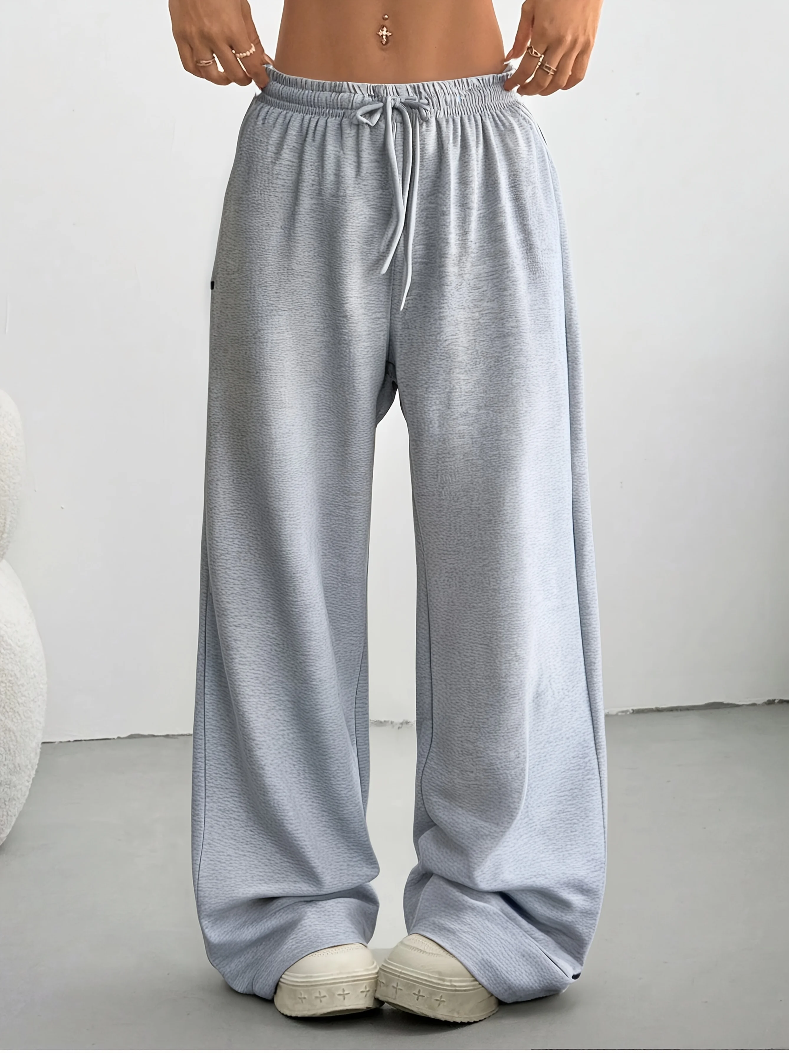 بنطال رياضي نسائي رمادي فاتح مستقيم الساق بنطال رياضي برباط كاجوال للخريف/الشتاء بنطال رياضي قماش مريح #2