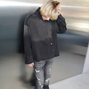 Y2k Harajuku Uniform Jacket Black Distressed Wash Buttons Fencing Denim Jacket Gothic Casual Streetwear Unisex Oversize Clothing 5