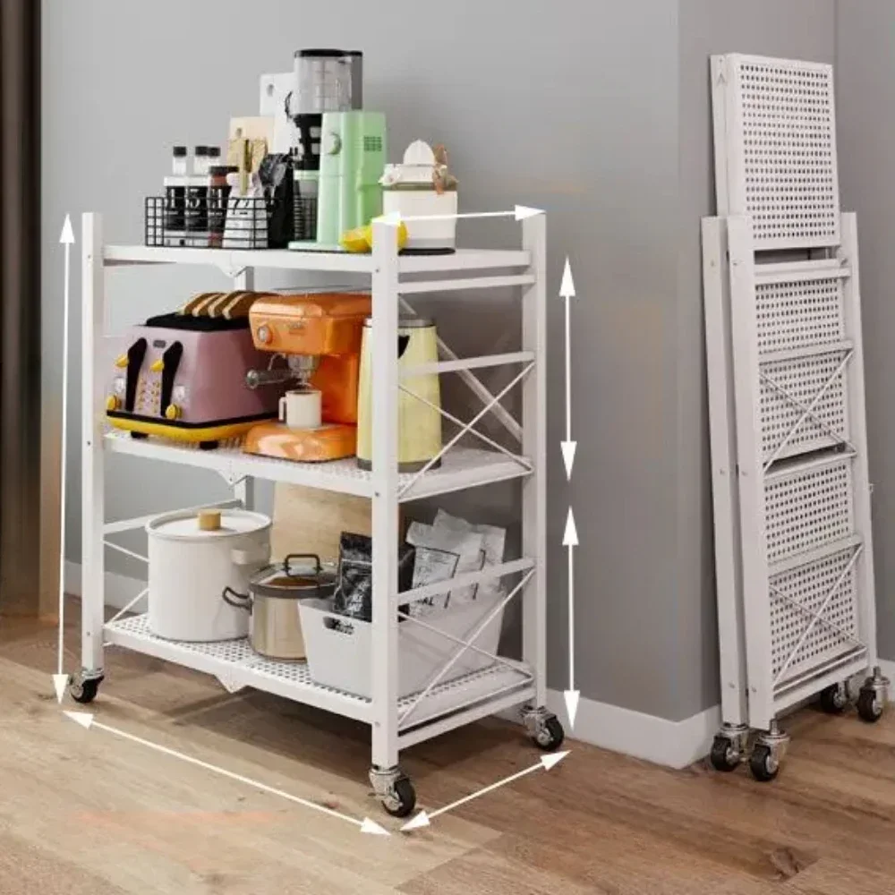Foldable Large Iron Frame  Multilayer Metal Storage Shelves Multifunctional Kitchen Storage Racks Movable Living Room Bookshelf