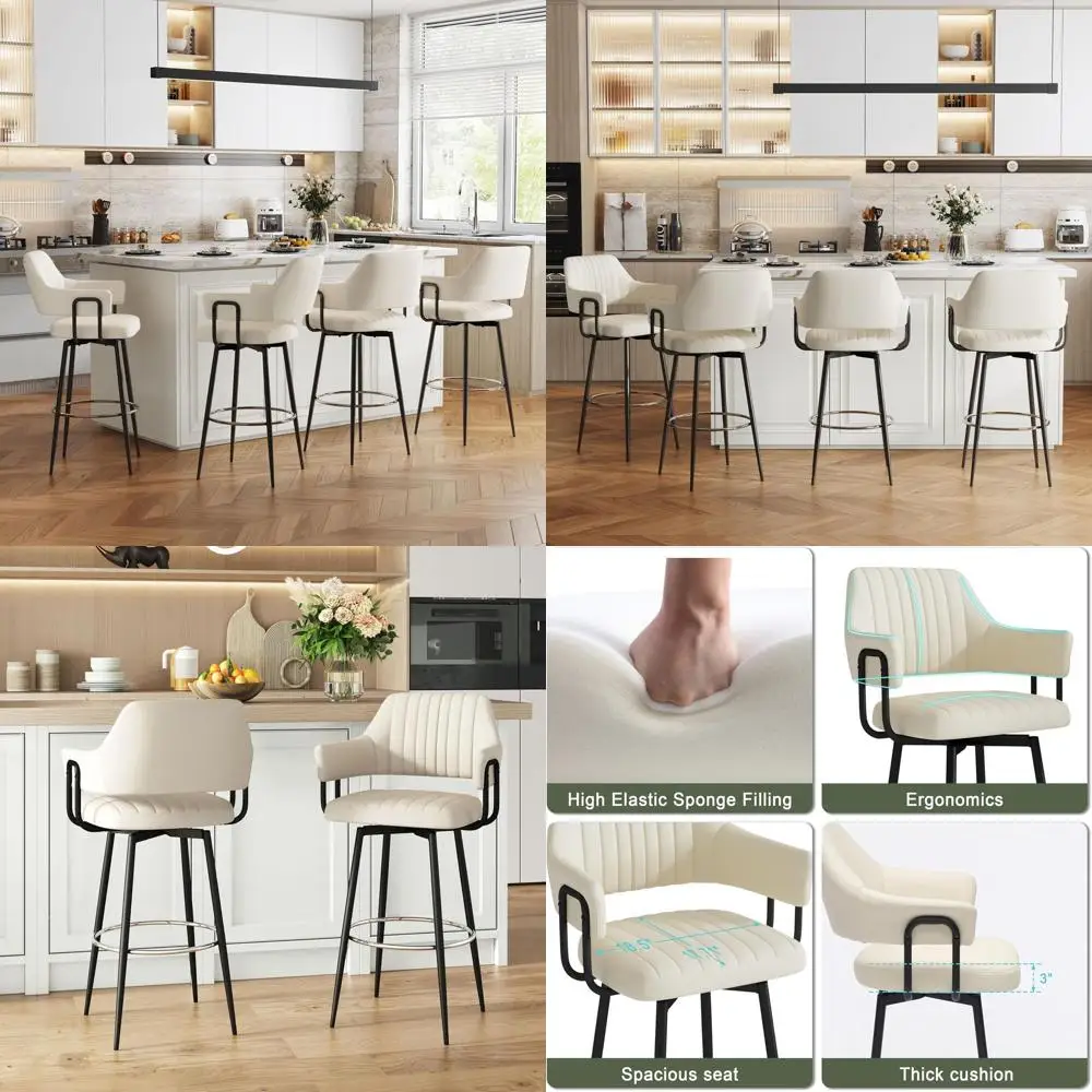 

Swivel Counter Height Bar Stools Set of 2 with Backrest for Kitchen Island and Dining Room, Beige, 30