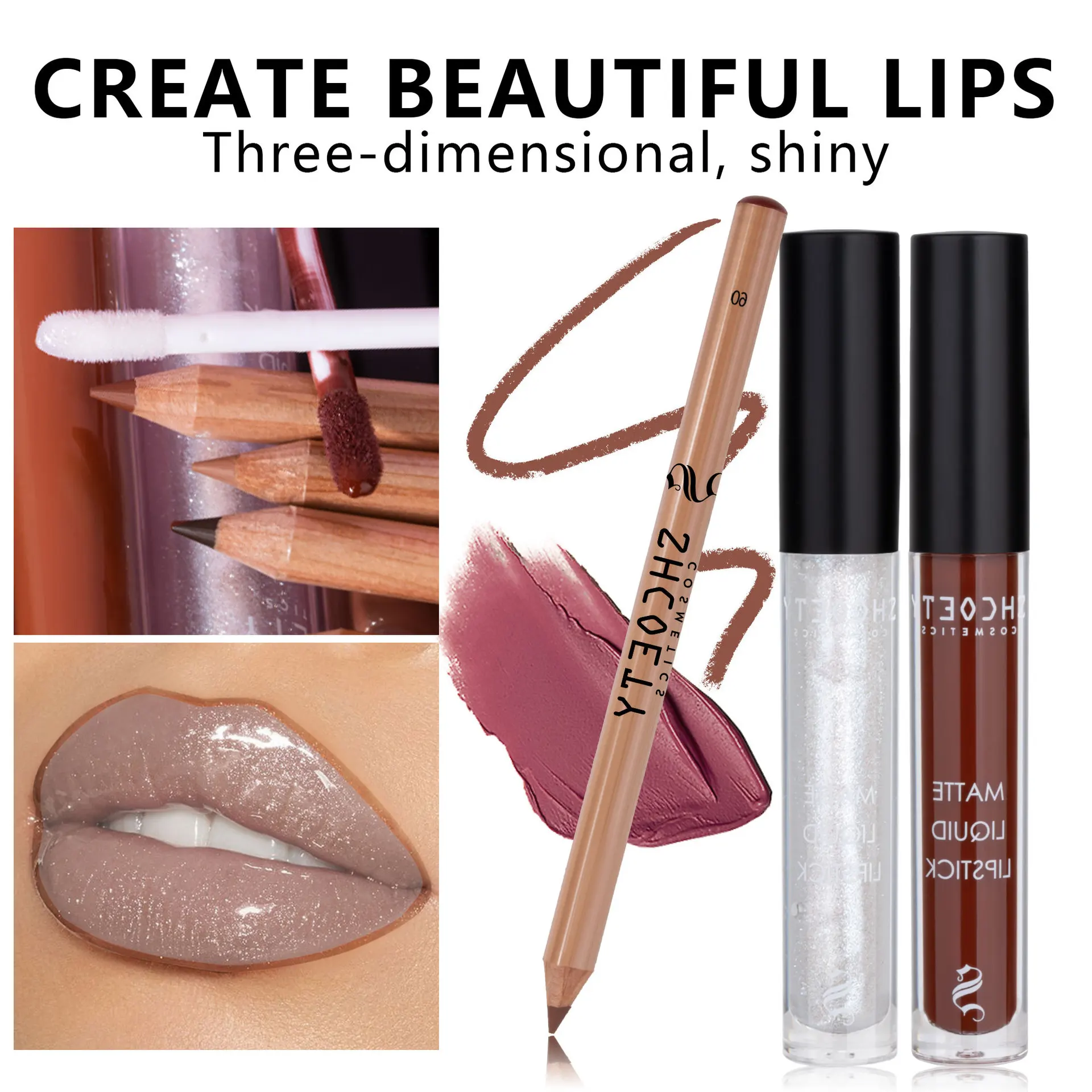 Matowa Aksamitna Szminka Błyszczący Tint do Ust Zestaw Konturów do Ust Brokatowy Perłowy Błyszczyk Wodoodporny Nieklejący Się Diamentowy Lustrzany Tint do Ust
