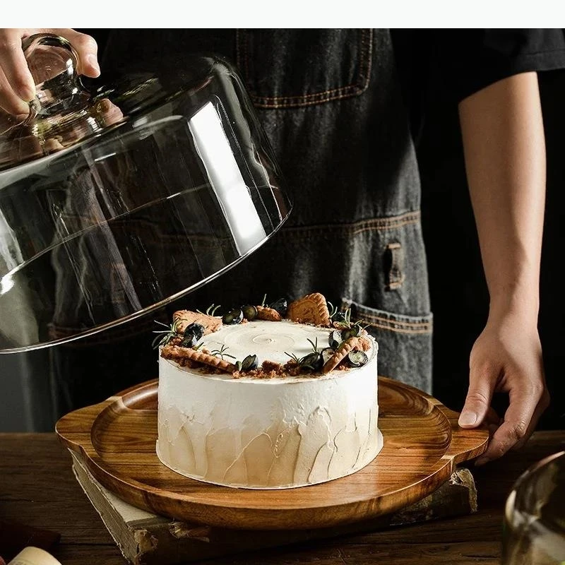 Wood Cake Pan Glass Cake Stand Bread Pan Fruit Tray Dessert Plate Dim Sum Plate Snack Tray Refreshment Trays Display Stand