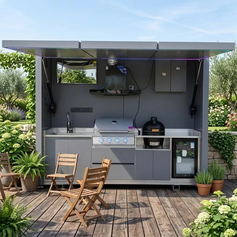 Custom Made Poolside Wet Bar Kitchen Outdoor Kitchen Waterproof Prefabricated Modular Beverage Station for Luxury Resort Pool