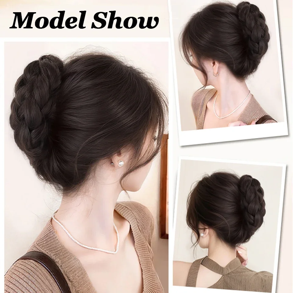 สังเคราะห์ Chignon แป้งทอด Twists Ball ผม Bun Claw คลิปดอกไม้ Bud หัวปุยจานผมกลับหัววิกผมสําหรับผู้หญิง