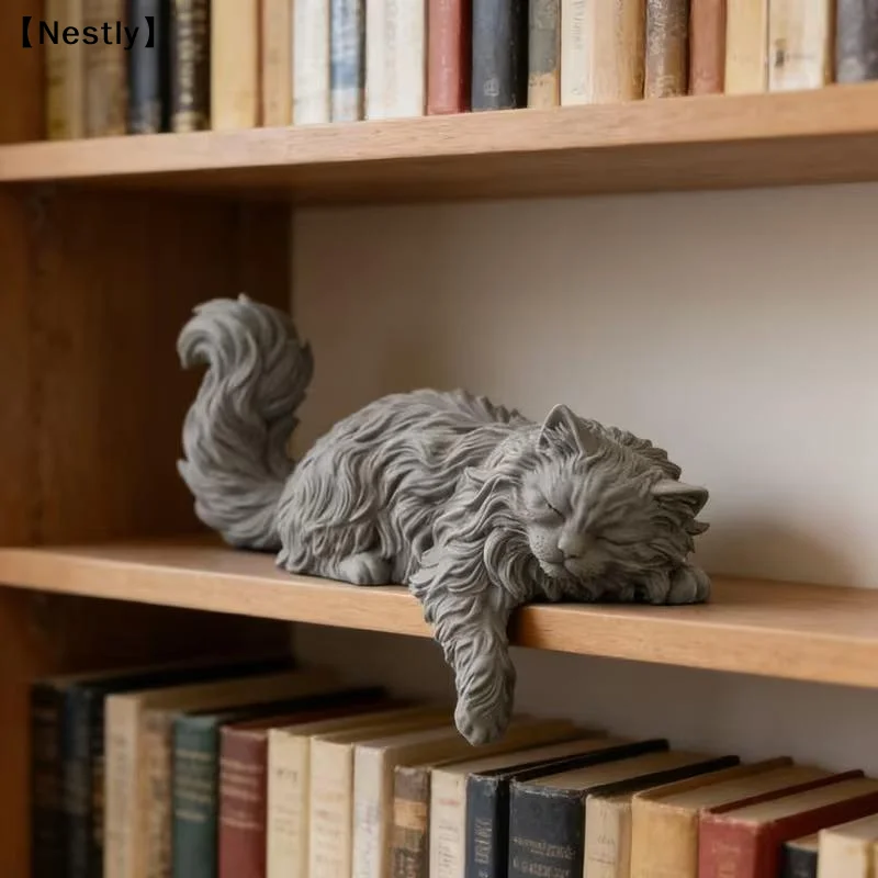 Long Hair Sleeping Cat Figurine 3D Printed Mini Pet Computer Monitor Hanging Decor Desk Ornament For Home Office Decor 〔Nest〕 view 3