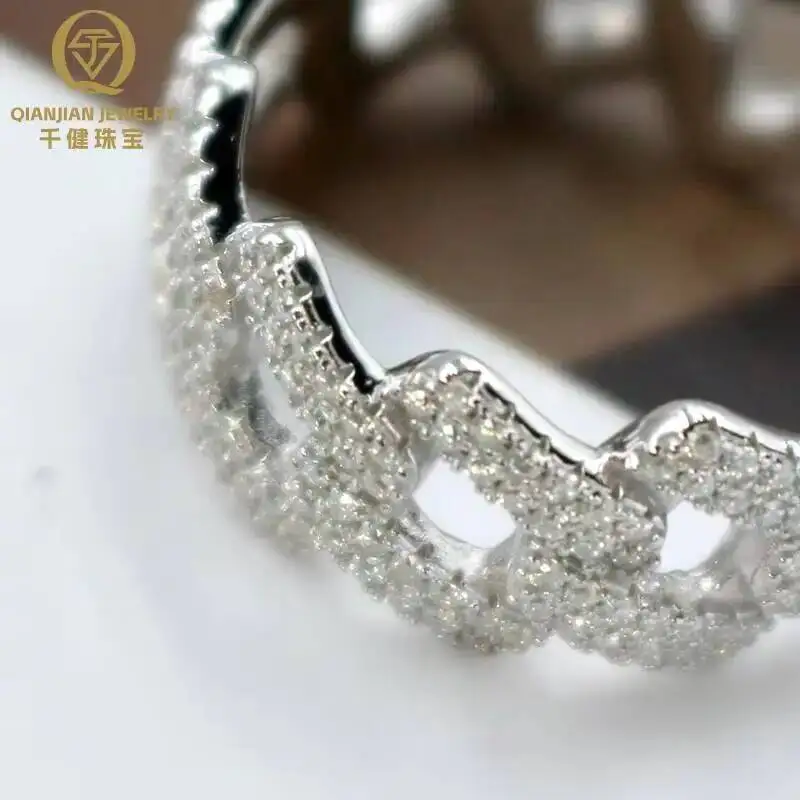 Classic Hot Selling Cuban Ring Hip Hop Style Moissanite Diamond D Color VVS Clarity 925 Silver Round Shape Gold Plated