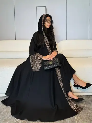 Eid 여성 이슬람 Abaya 레오파드 카디건 스카프 드레스 2025 Vestidos Largos Caftan Robe Jalabiya 라마단 모로코 두바이 Kaftan