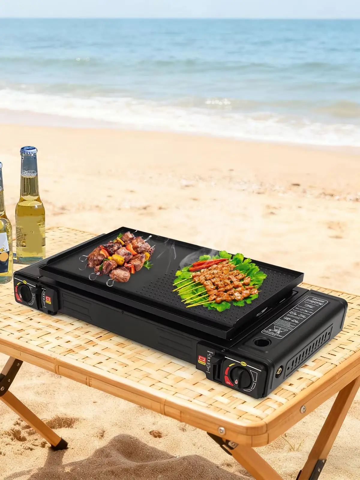Campingkachel Dubbele brander Draagbare buitenkookuitrusting met grillbak en opbergtas voor picknick BBQ-wandelen - afbeelding 2