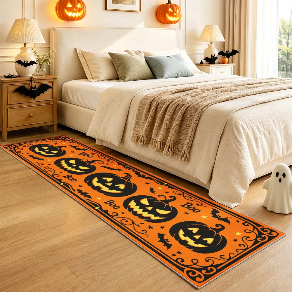 alloween Pumpkin Runner Rugs Spooky Boo Bat Floor Carpet Bedroom Bedside Living Room Sofa Corridor Kitchen Hallway Area Mat