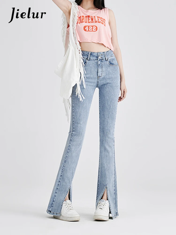 Jielur New High Waist Street Chicly Jeans Woman Autumn Casual Loose Fashion Jeans Female Baby Blue Slim Straight Pants Female