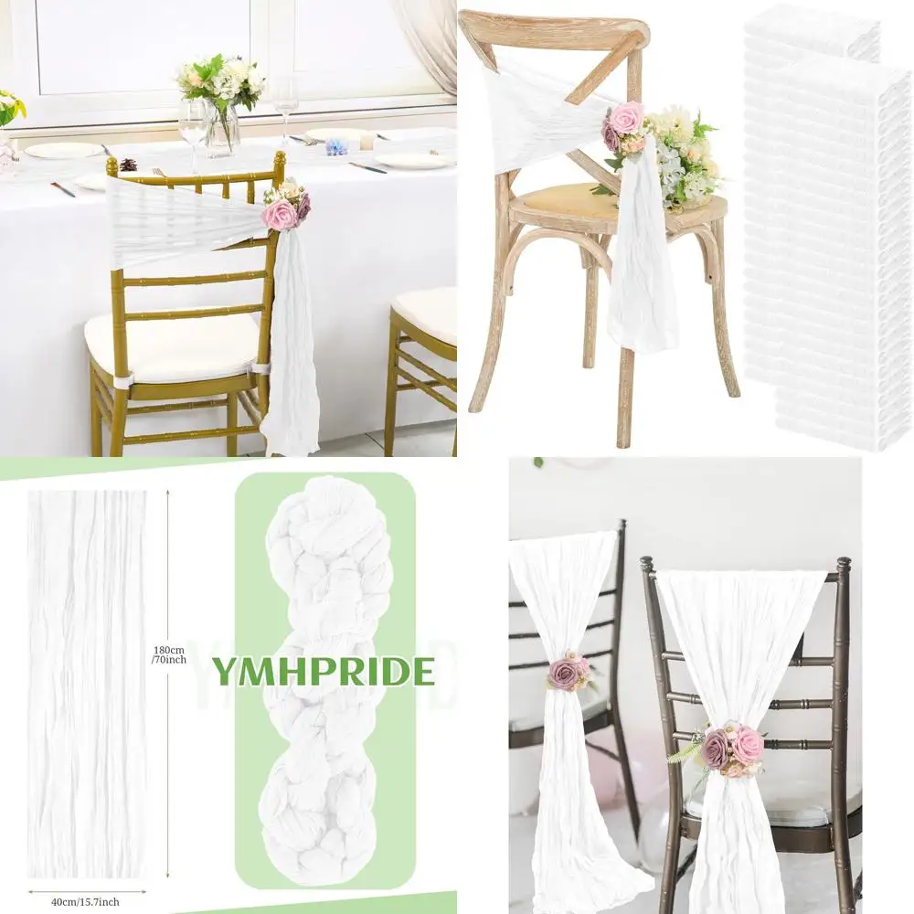 

50 Pack White Wedding Chair Sashes, 15.7x70 Inch, Elegant Decor for Banquets and Events