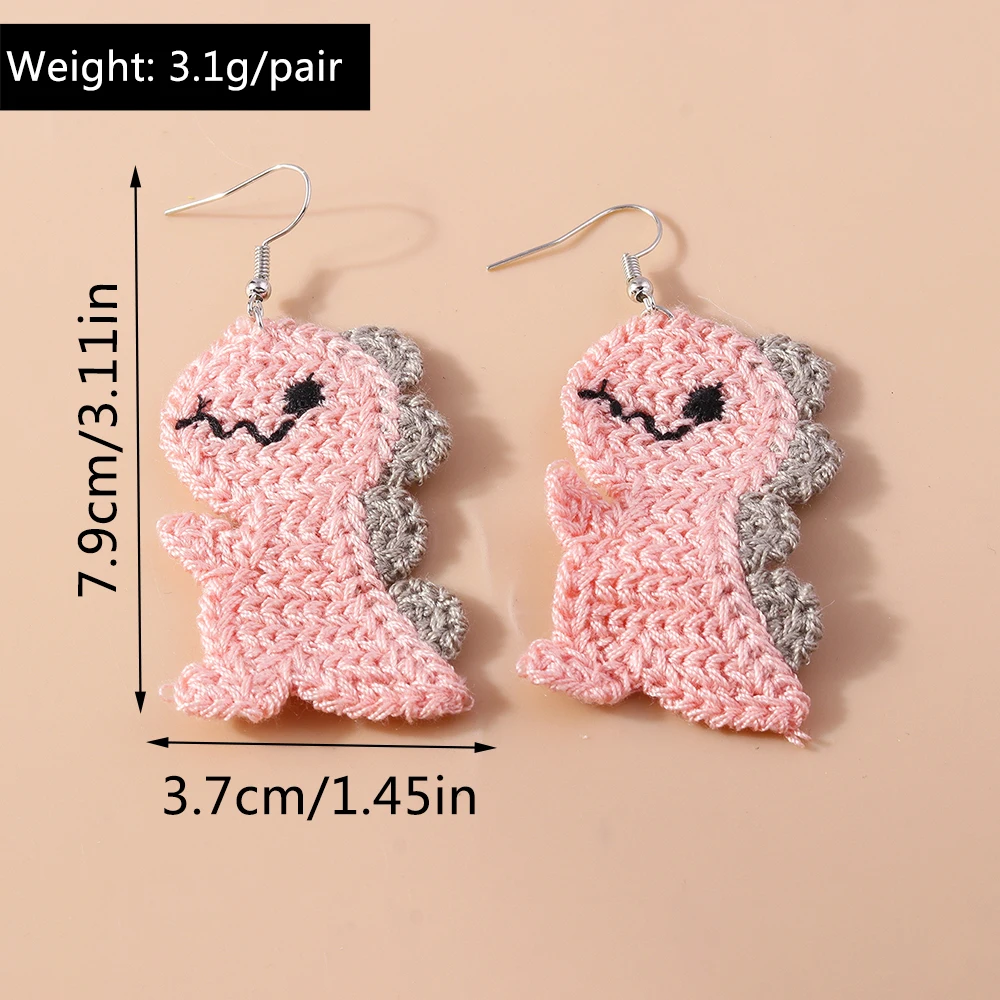 Aihua handgefertigte gestrickte niedliche Tier-Dinosaurier-Ohrringe für Frauen und Mädchen, gehäkeltes Einhorn, Bär, Fuchs, Hund, Ohrringe, niedliche Schmuckgeschenke – Detail 7