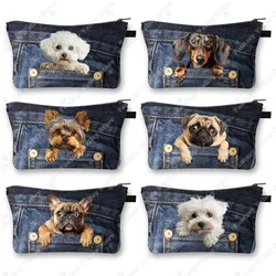 Funny Pocket Dog Cosmetic Cases Pet Dachshund Bulldog Yorkshire Dogs Women Makeup Bag Zipper Pouch Lipstick Small Pouch Gift