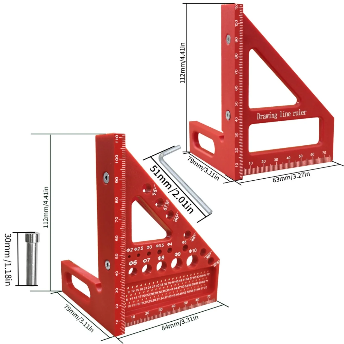 1 قطعة النجارة متعددة زاوية مربع المنقلة البلاستيك الصياد الخطاط النجارة مربع أو ث/دبابيس وتد ميتري الثلاثي حاكم #2