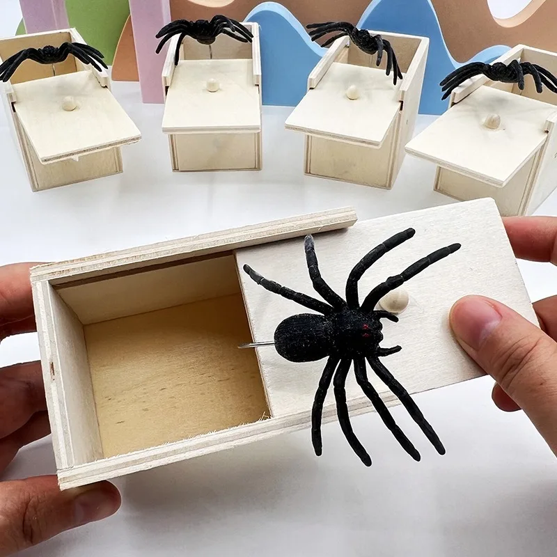 Truque aranha engraçado susto caixa de madeira escondida brincadeira de madeira horror divertido jogo brincadeira truque amigo escritório brinquedo gags piadas práticas