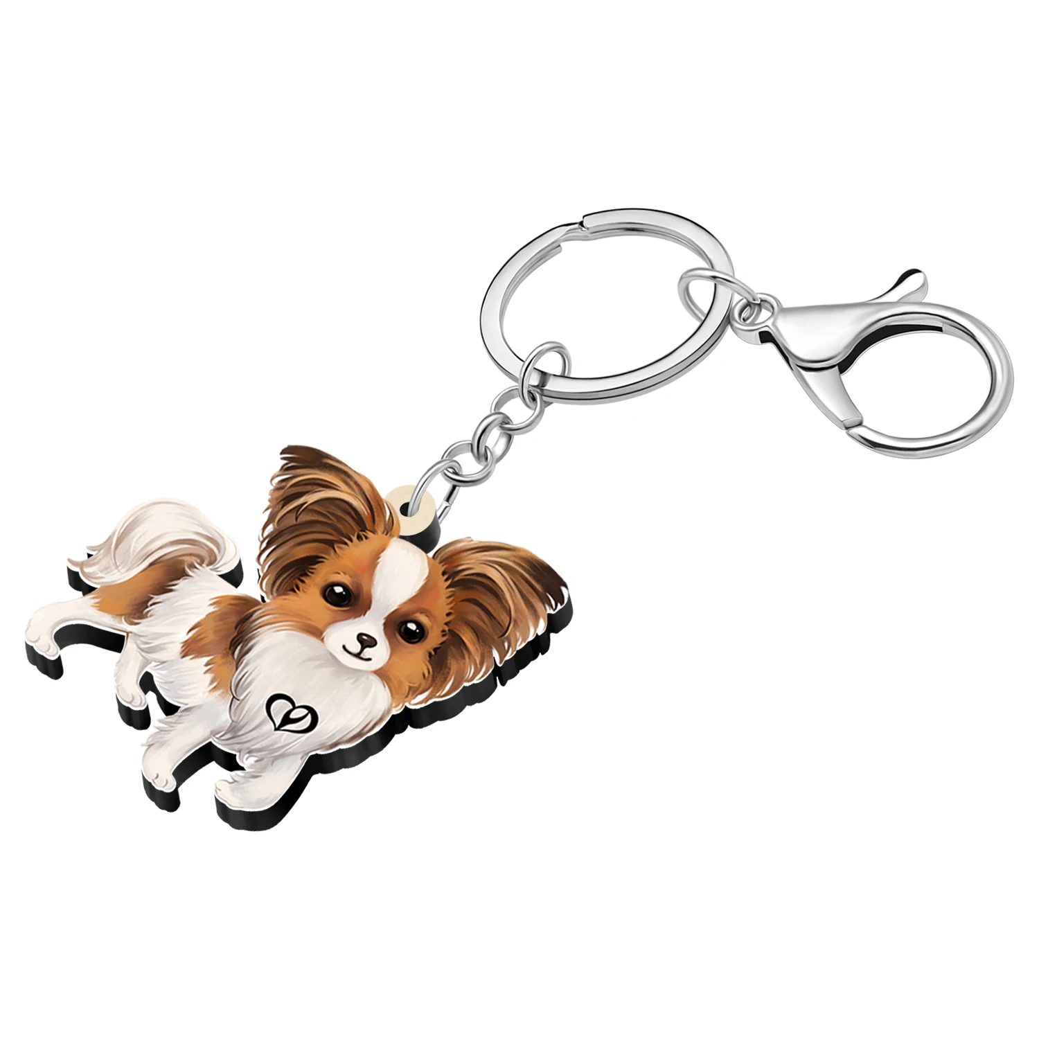 WEVENI Acrylic Dog Puppy Keychains Key Chain Charms Papillon Doggy Key Ring For Women Girls Kid Purse Bag Jewelry Gifts