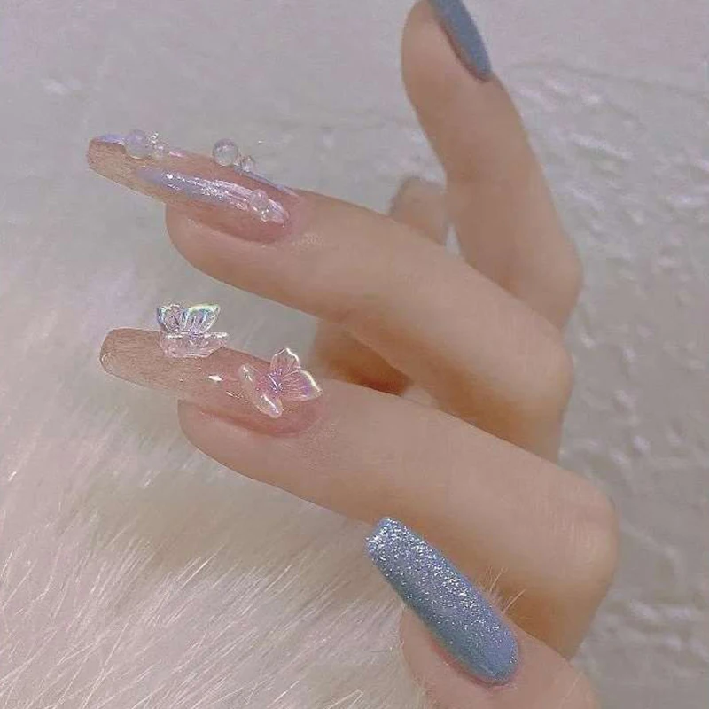 オーロラ蝶結びネイルアートチャーム DIY ネイルデコレーション樹脂ネイルアートパーツ 3D バタフライマニキュアアクセサリーサロン用品、50 個