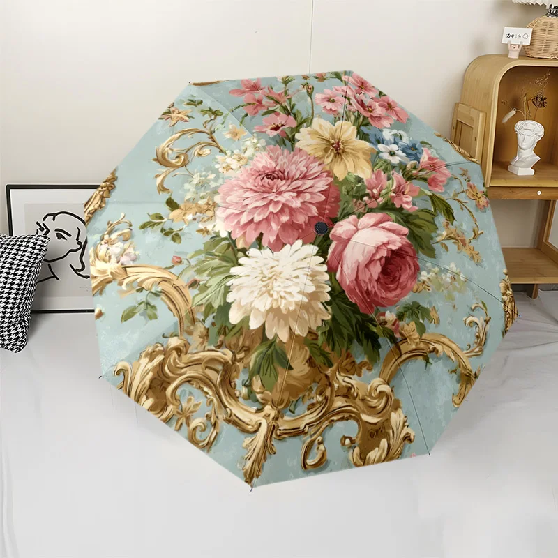 

8-Rib Automatic Folding Umbrella | Durable Iron Frame, Fashionable Pongee Cloth, Suitable for All Seasons Outdoor Use