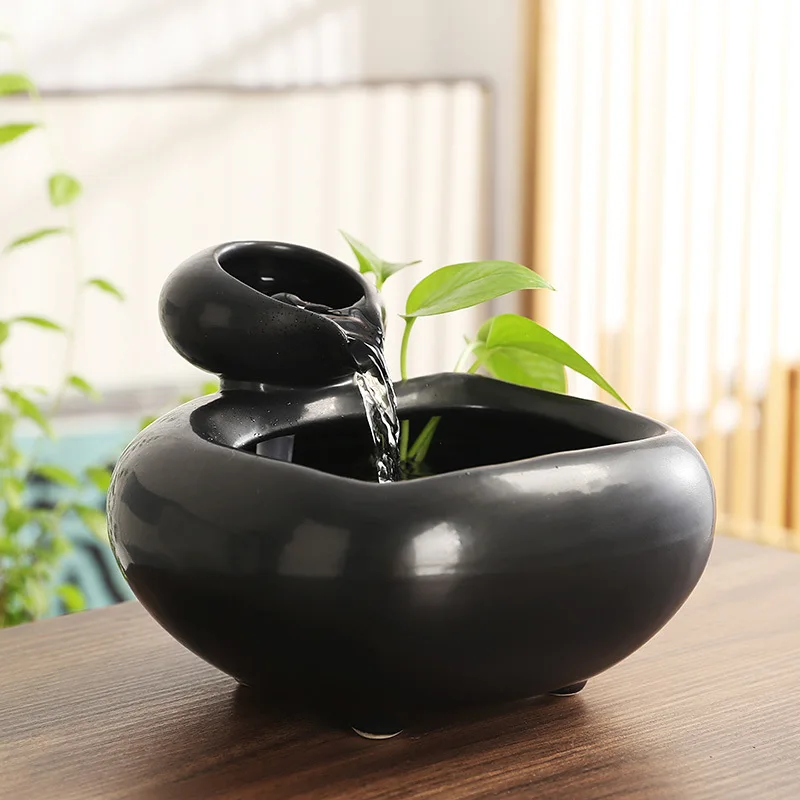 New Chinese Style Wealth Attracting Flow Ornaments Ceramic Desktop Living Room Tea Table Decorations Circulating Water Landscape