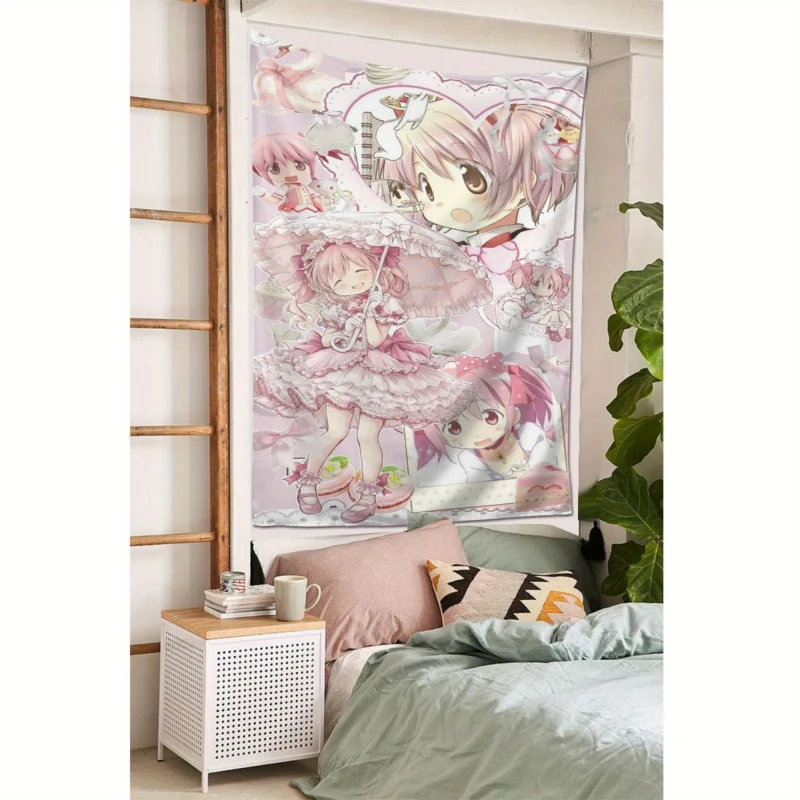 VIKAMA Madoka Magica Collage Tapestry Japanese Cute Anime Wall Hanging Bedroom Rental House Renovation Backdrop Decoration