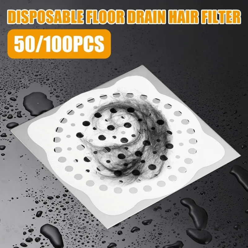 100/5PCS Disposable Floor Drain Stickers Anti-Blocking Filter Kitchen Bathroom Mesh Hair Filter Anti-Block Shower Hair Catcher