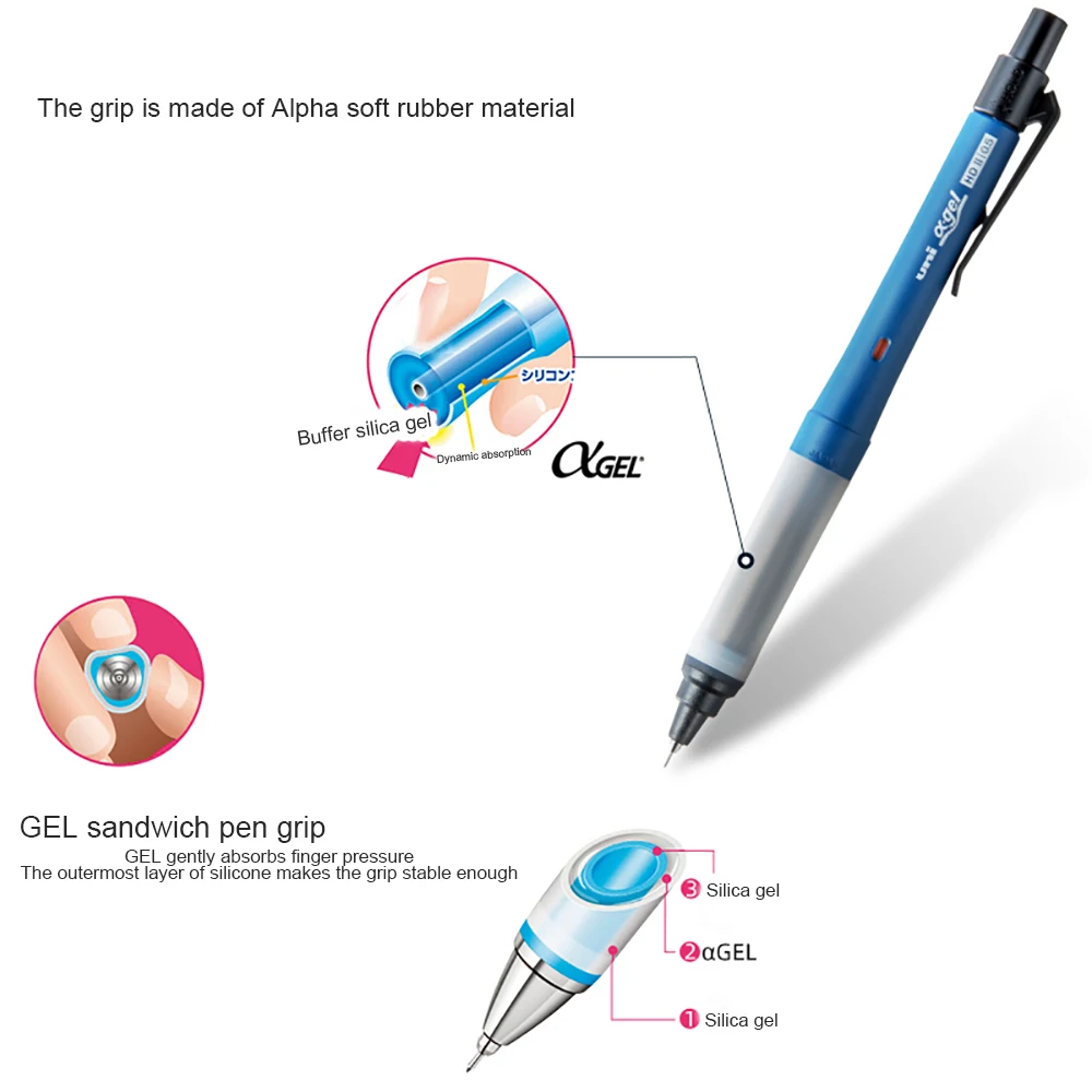 New Uni Alpha-Gel Switch Mechanical Pencil Hold & Kuru Toga Automatic 0.3 0.5 mm Soft Comfortable Grip m5-1009GG Limited Edition