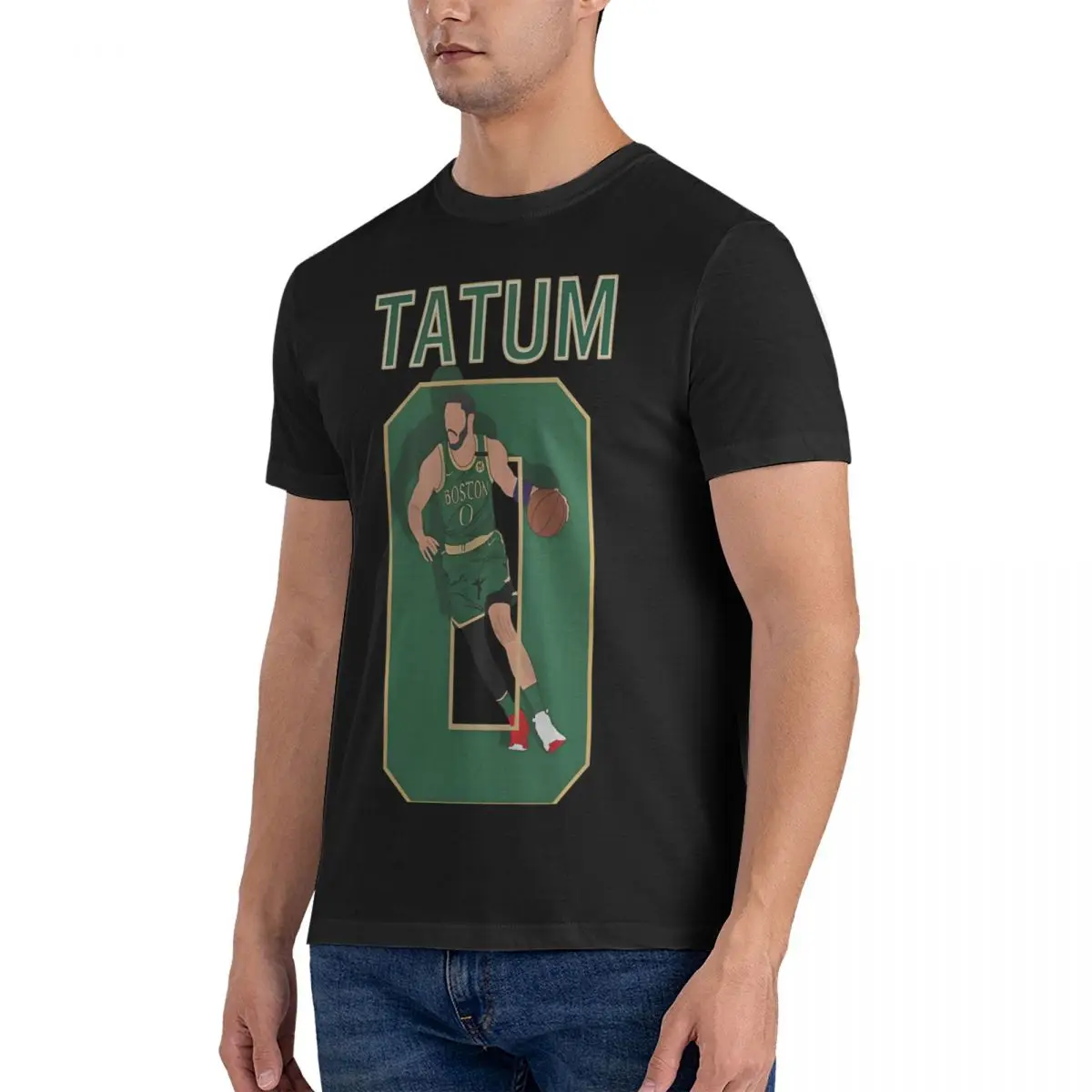 Green T-Shirt for Men Jayson Tatum Vintage Pure Cotton Tees O Neck Short Sleeve T Shirts Party Tops