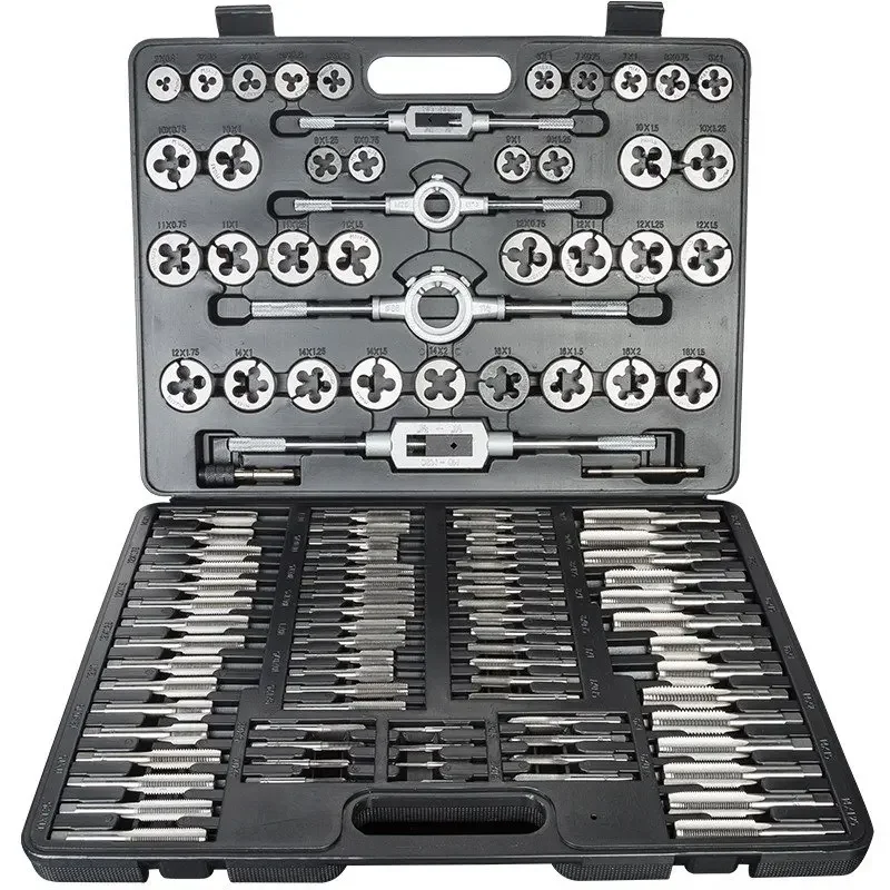 Metric 110Pcs Tap and Die Set HSS Titanium Coated For External Internal Thread Cutting Hand Threading Tools