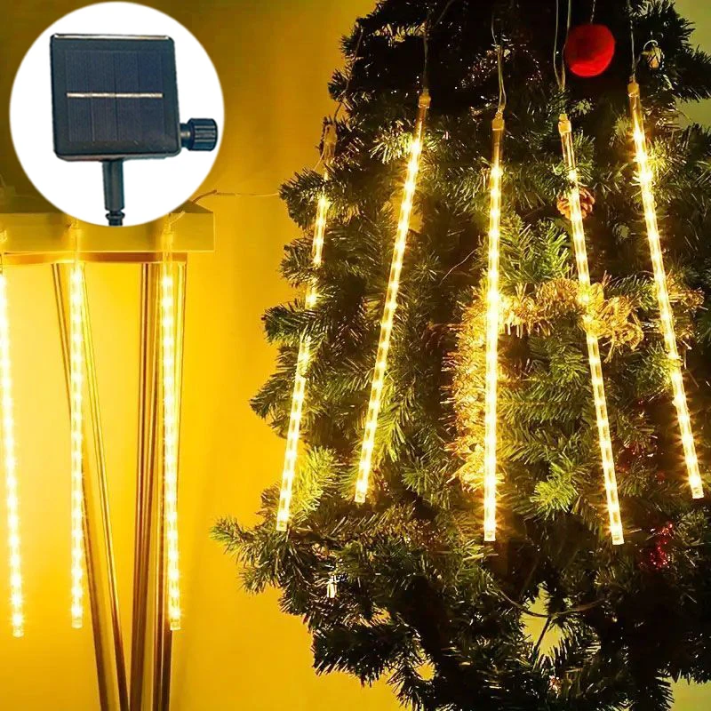 

1Pack 2024 Christmas Solar LED Meteor Shower String Lights 8tubes Outdoor Street Garland Holiday Lamp Decoration, Party Decor