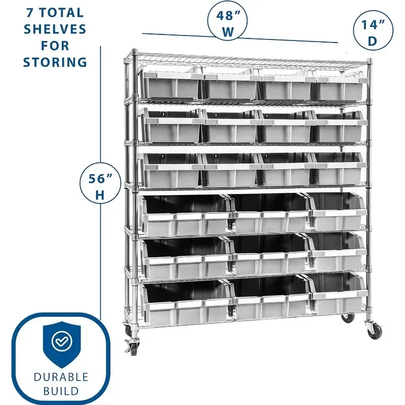 Seville Classics Heavy Duty forNSF Bin Rack Solid Steel Wire Shelving Storage Unit, Patented Organizer Includes 21 Bins