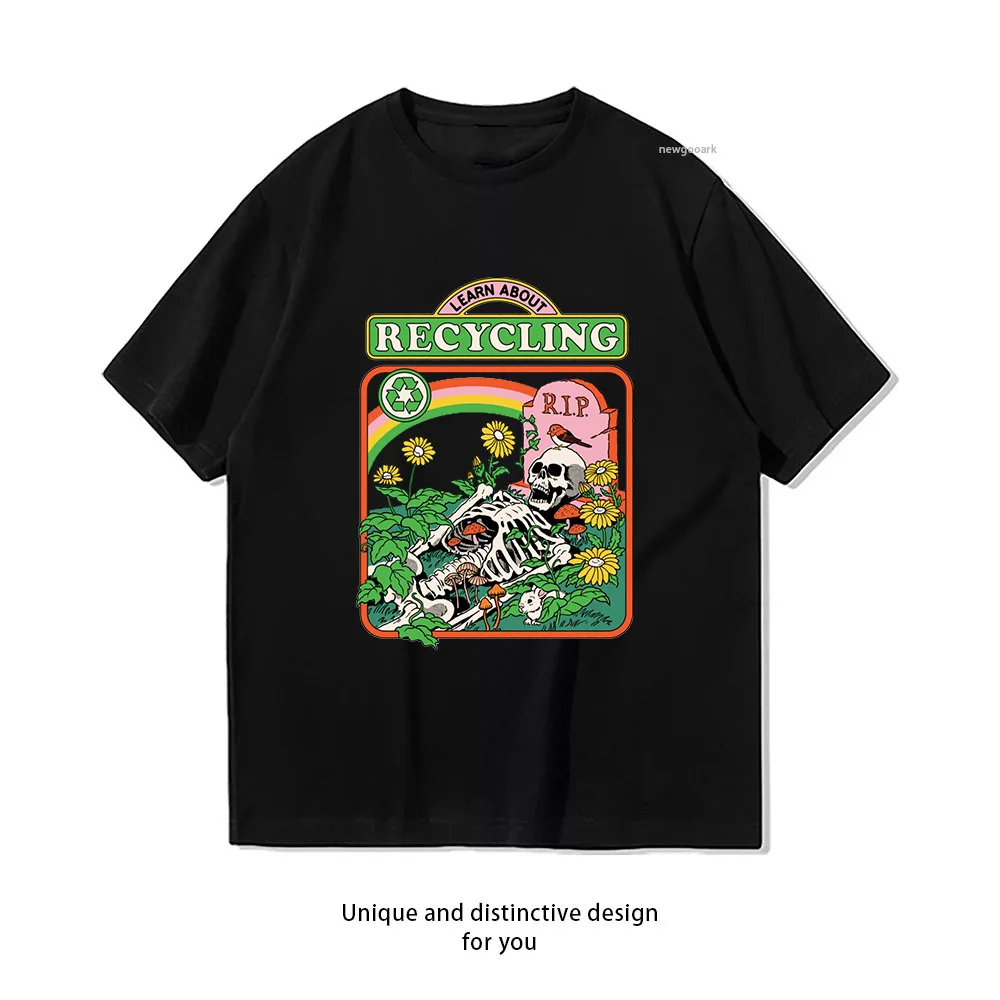 Learn About Recycling rip Classic T-Shirt Woman Man Casual Cotton Printed T Shirts Adult Streetwear Woman Clothing