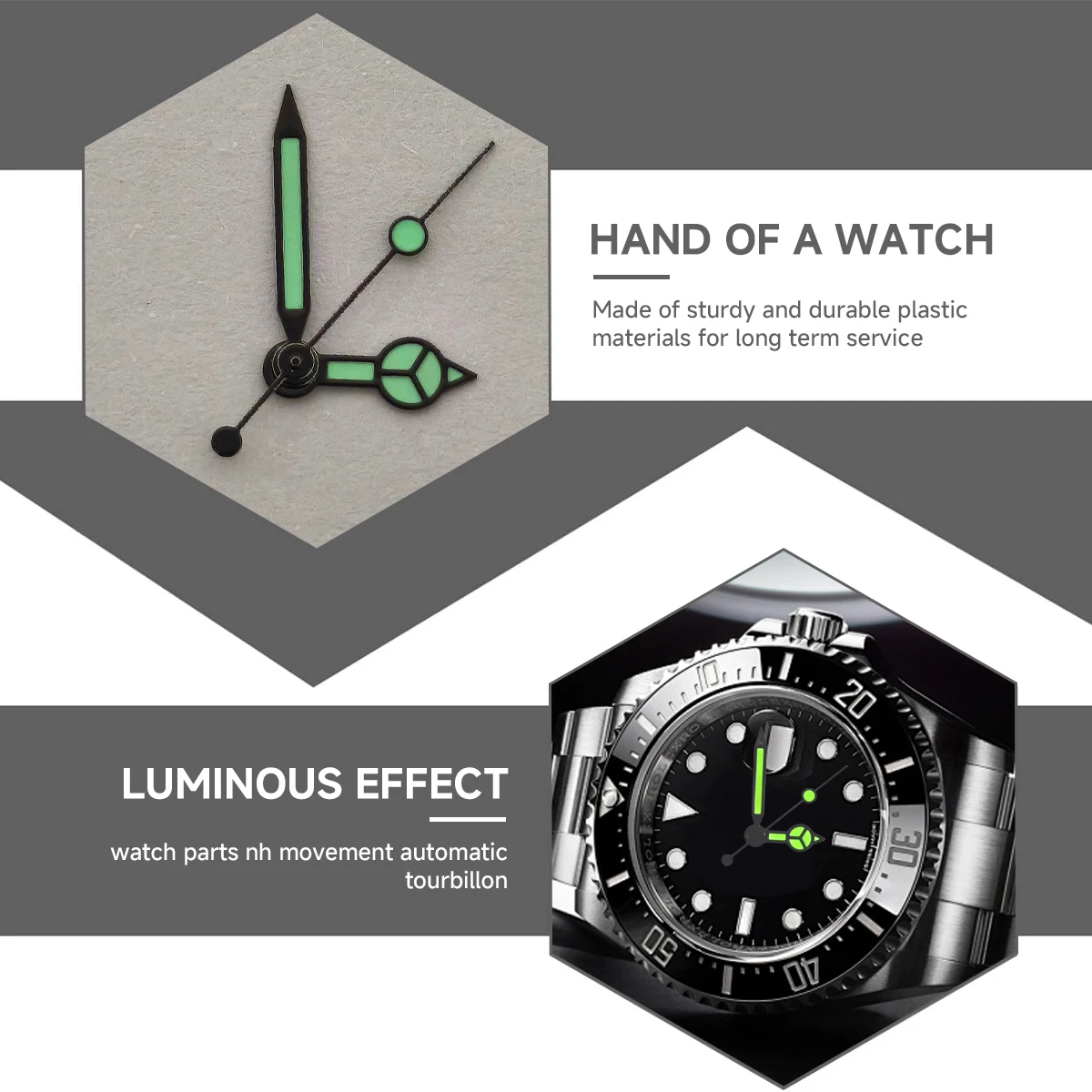 الأخضر الانارة الأسود الفضة الحواف مرسيدس نمط ساعة الأيدي اكسسوارات لحركات NH35/36/4R أجزاء ساعة متوافقة #5