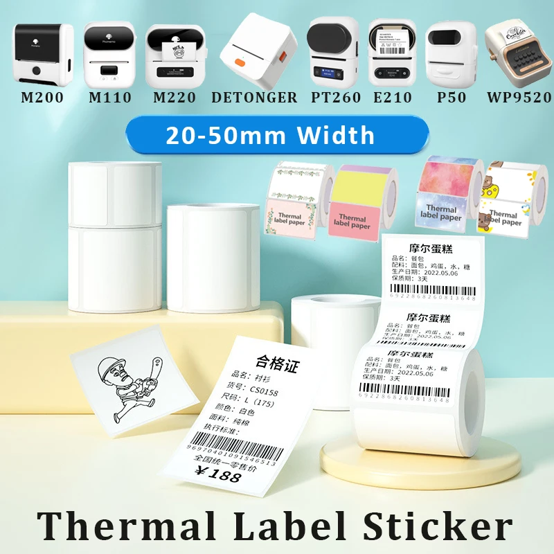 1Roll Label Sticker Self-Adhesive Thermal Paper, Compatible for Phomemo M110 M220 M200 E210 P50 DETONG P1 WP9520 Machine