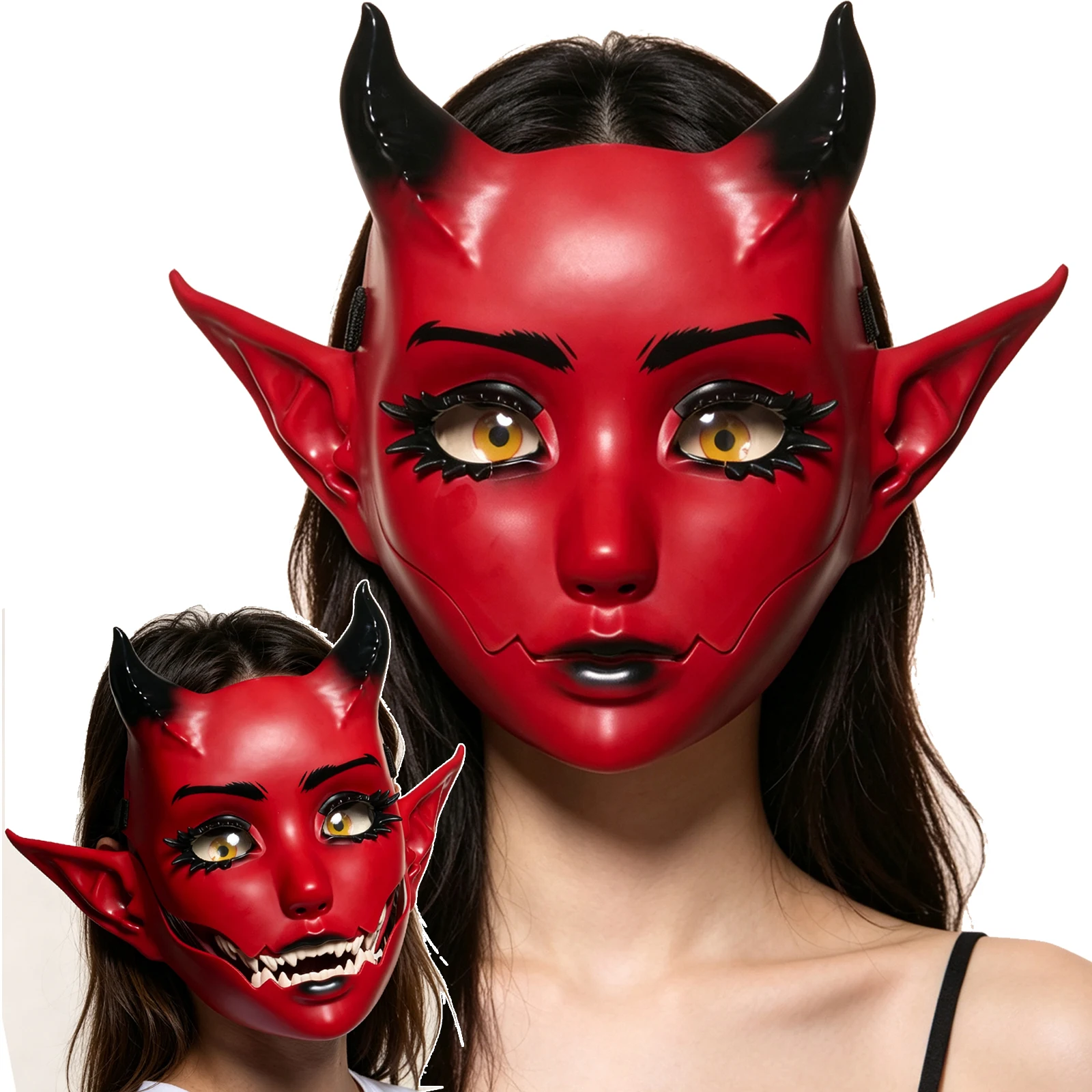 JAUPTO 7-Farbige Hornige Maske mit Beweglichem Kiefer und Offenem Mund, Fantasy-Kreatur-Maske für Halloween-Kostüme, Partys und Festivals, Gesichtsbedeckung für Erwachsene – Detail 1