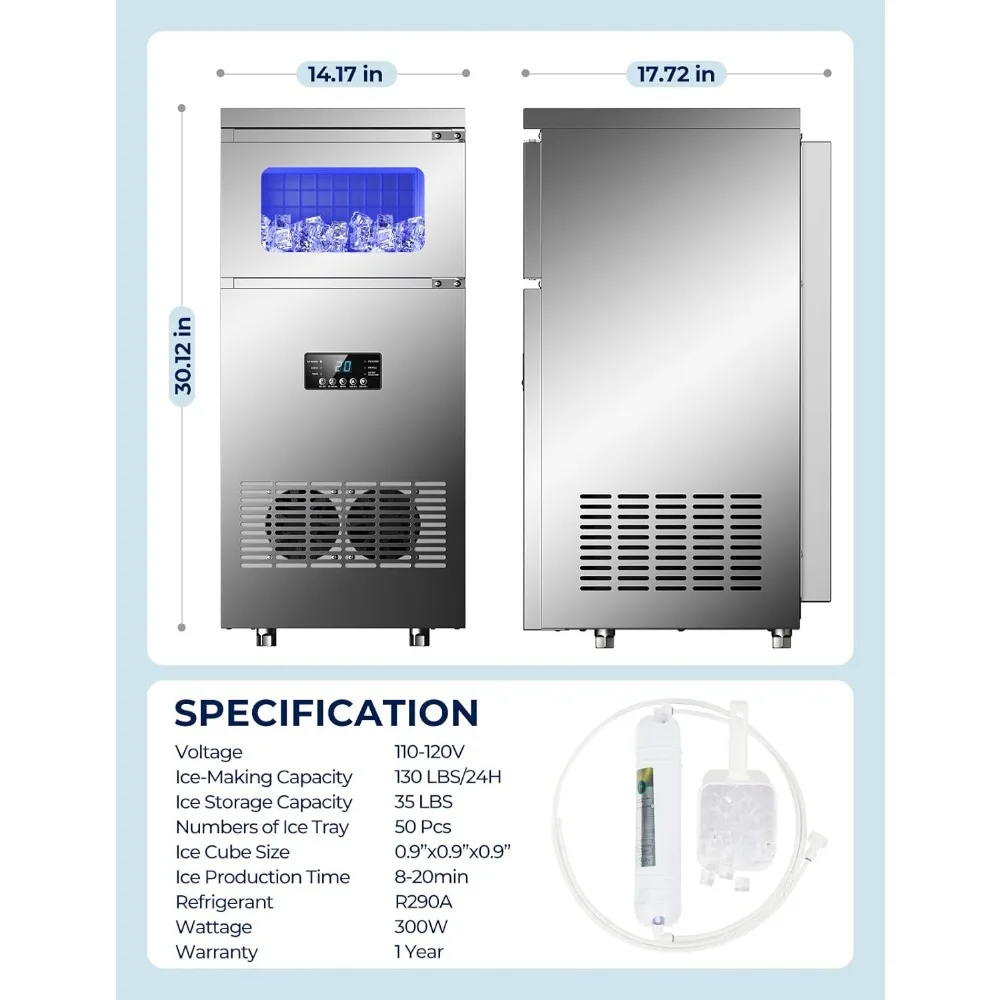 Haoyunma Ijsmakermachine 150lbs/24H, Onder Toonbank Ijsmachine Met Upgrade 36 Lbs Ijsopslagcapaciteit, Freestandi