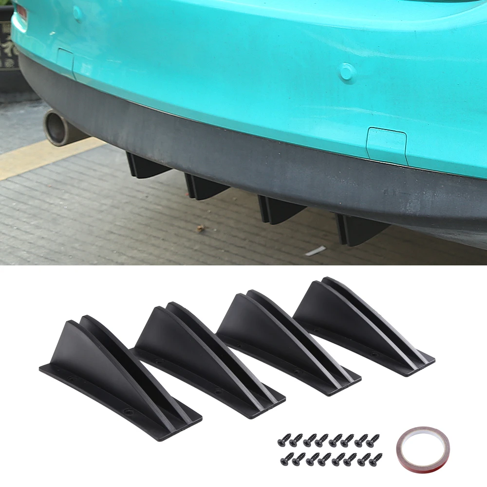 Universal Car Rear Bumper Lip Spoiler Splitter 4Pcs Anti-collision Protection, Durable ABS Plastic for Curved Surface Fit